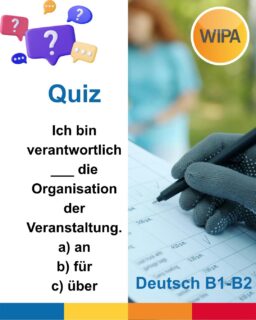 Verben mit Präpositionen sind besonders wichtig im Berufsalltag – und oft macht genau die Präposition den Unterschied. 👩‍💼

Zum Beispiel:

✔️ über die Ergebnisse diskutieren 
✔️ für die Organisation verantwortlich sein 
✔️ sich bei dem Chef beschweren 
✔️ von einer Beförderung träumen 
✔️ sich für einen Fehler entschuldigen

Lern diese Verbindungen immer zusammen – so sprichst du natürlicher und sicherer auf Deutsch.

Welches Beispiel kanntest du schon? Und welches ist neu für dich? Schreib es in die Kommentare 👇

📌 Speichere den Beitrag für später und teile ihn mit Freund*innen, die Deutsch lernen!

---

Verbs with prepositions are especially important in professional life – and often the preposition makes all the difference. 👩‍💼

For example:

✔️ über die Ergebnisse diskutieren – to discuss the results 
✔️ für die Organisation verantwortlich sein – to be responsible for the organization 
✔️ sich bei dem Chef beschweren – to complain to the boss 
✔️ von einer Beförderung träumen – to dream of a promotion 
✔️ sich für einen Fehler entschuldigen – to apologize for a mistake

Always learn these combinations together – this way you will speak German more naturally and confidently.

Which example did you already know? And which one is new for you? Write it in the comments 👇

📌 Save this post for later and share it with friends who are learning German!

#deutschlernen #learngerman #deutschb2 #verbenmitpräpositionen #berufssprachkurs #deutschfürdenberuf #germangrammar #wortschatz #germanb2