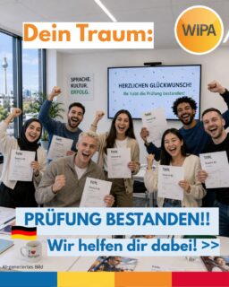 😰➡️😌➡️🎉
Kennst du dieses Gefühl? Vor der Prüfung ist man nervös, zweifelt an sich – und dann hält man endlich das Ergebnis in der Hand: BESTANDEN! 💚 Bleibt es jetzt nur ein Traum? Nicht mit unserer Hilfe! 💁

Mit unseren B2-Kursen bereitest du dich Schritt für Schritt auf deine telc-Prüfung vor – egal, ob du den ganzen Kurs oder nur einzelne Module besuchen möchtest.

Unsere nächsten B2-Kurse:
• B2 Komplettpaket: 04.05.2026 – 18.08.2026 | 950 €
• B2.1: 04.05.2026 – 09.06.2026 | 350 €
• B2.2: 10.06.2026 – 14.07.2026 | 350 €
• B2 Prüfungsvorbereitung: 15.07.2026 – 18.08.2026 | 350 €

🕔 Immer von 17:00 – 20:15 Uhr
🏫 In Präsenz bei WIPA Berlin

📍Möllendorffstr. 48, 10367 Berlin
☎ 030 557414 15 | 030 557414 16
📧 kiku@wipa-berlin.de
Jetzt Platz sichern – im Online-Shop, Link in Bio!
#B2Kurs #telcPrüfung #Deutschlernen #DeutschB2 #WIPABerlin #BerlinLernen #Deutschschule #DeutschprüfungBestanden