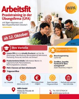 Arbeitsfit – Praxistraining für das Büro in Berlin 💼🖥️
Sie möchten kaufmännische Abläufe praktisch kennenlernen, Ihre Kenntnisse im Büromanagement erweitern und Ihre Chancen auf dem Arbeitsmarkt verbessern? Dann starten Sie mit Arbeitsfit bei WIPA Berlin!
In unserer kaufmännischen Übungsfirma KML Druck Service GmbH arbeiten Sie praxisnah in einem virtuellen Unternehmen und lernen verschiedene Bereiche des Büroalltags kennen: Buchhaltung, Büroassistenz und Sekretariat, Marketing, Personal, Vertrieb und Einkauf.
📌 Sie bearbeiten echte typische Aufgaben aus dem Berufsalltag:
Angebote und Rechnungen erstellen, Kontoauszüge buchen, Lohn- und Gehaltsabrechnungen bearbeiten, Posteingang und Postausgang organisieren sowie Termine und Fristen koordinieren.
Weitere Schwerpunkte sind kaufmännische Sachbearbeitung, Warenwirtschaft, Lagerwirtschaft, Personalwesen, betriebliches Rechnungswesen, Finanzbuchhaltung und Lexware professional.
🎓 Sie möchten zusätzlich einen anerkannten Abschluss erwerben? Möglich ist das Zertifikat „Geprüfte Fachkraft für Büromanagement“ von Xpert Business.
✅ Keine fachspezifischen Vorkenntnisse oder Berufserfahrung erforderlich
✅ Grundlegende PC-Kenntnisse
✅ Deutschkenntnisse auf Niveau B2
✅ Praxisorientierte Weiterbildung für Büro und Verwaltung
Neugier, Motivation und Freude am Lernen mitbringen – wir unterstützen Sie beim beruflichen Einstieg ins Büro!
📍 WIPA GmbH
Möllendorffstraße 48
10367 Berlin-Lichtenberg
📞 030 557414 24
✉️ amdl@wipa-berlin.de
#Arbeitsfit #Praxistraining #Übungsfirma #Büromanagement #KaufmännischeWeiterbildung #Buchhaltung #Büroassistenz #Sekretariat #KaufmännischeSachbearbeitung