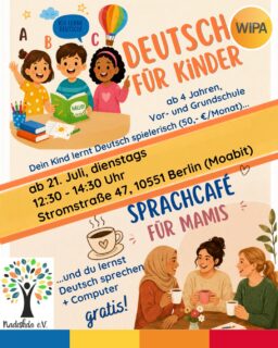 🌈 Dein Kind lernt Deutsch – und du lernst gleich mit! ☕💻
Jeden Freitag in Moabit erwartet euch ein besonderes Angebot für die ganze Familie:
👧 Dein Kind besucht unseren Deutschkurs für Kinder und entdeckt die deutsche Sprache spielerisch – mit Spaß, Bewegung und altersgerechten Aktivitäten.
💶 Nur 50 € pro Monat
🎁 Die erste Probestunde ist kostenlos!
Während dein Kind lernt, musst du nicht warten:
☕ Im kostenlosen Sprachcafé kannst du andere Mütter kennenlernen, neue Kontakte knüpfen und dein Deutsch in entspannter Atmosphäre üben.
💻 Außerdem hast du die Möglichkeit, den Umgang mit dem Computer zu lernen.
Heute machen wir fast alles mit dem Smartphone. Doch für Bewerbungen, E-Mails, Online-Formulare oder viele Berufe im Büro braucht man mehr:
⌨️ sicher mit der Tastatur schreiben
📄 Dokumente in Word erstellen
📧 E-Mails schreiben und verwalten
🖥️ wichtige Computerprogramme kennenlernen
Computerkenntnisse gehören heute zu den wichtigsten Kompetenzen im Berufsleben – und auch im Alltag.
Nutze die Zeit sinnvoll, während dein Kind Deutsch lernt:
✨ Deutsch sprechen
✨ neue Mütter kennenlernen
✨ digitale Kompetenzen erwerben
✨ Selbstvertrauen gewinnen
✨ etwas lernen, das dir wirklich weiterhilft
📍 WIPA Berlin
Stromstraße 47
10551 Berlin (Moabit)
📞 Frau Sevda Celik
030 557414 42
oder
📞 Frau Oksana Zinchak
030 557414 34
📧 moabit@wipa-berlin.de
Wir freuen uns auf dich und dein Kind! 💙
#deutschfürkinder #sprachschulemoabit #digitalekompetenzen #sprachcafé #deutschlernengratis