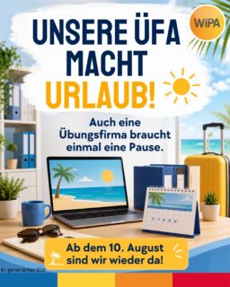 🏢 Unsere ÜFA macht Urlaub! ☀️
Die ÜFA – unsere Übungsfirma – ist ein fiktives, aber realitätsnahes kaufmännisches Unternehmen. Sie ist ein wichtiger Bestandteil unserer Modularen kaufmännischen Weiterbildung mit digitalen Kompetenzen für den modernen Büroalltag (MKW+).
In der ÜFA kannst du theoretisches Wissen direkt in die Praxis umsetzen: Du bearbeitest typische kaufmännische Aufgaben, schreibst Geschäftsbriefe und E-Mails, erstellst Angebote und Rechnungen und lernst verschiedene Abläufe in einem Unternehmen kennen. Dabei wirst du von unseren erfahrenen Lehrkräften unterstützt.
Doch wie jedes Unternehmen braucht auch unsere ÜFA einmal eine Pause. 😉
🌴 Nächste Woche haben wir Betriebsferien.
📅 Ab dem 10. August sind wir wieder für dich da!
Kontakte:
📧amdl@wipa-berlin.de
☎ 030 557414 24
📍Möllendroffstraße 48
10367 Berlin
2. Etage, Raum 201
Passend dazu lernst du heute einige wichtige Vokabeln und Redewendungen rund um die Themen Unternehmen, Büro und Urlaubszeit.
Welche Redewendung kanntest du schon? Schreib es uns in die Kommentare! 👇
#Übungsfirma #KaufmännischeWeiterbildung #DeutschImBeruf #BüroDeutsch #Bildungsgutschein